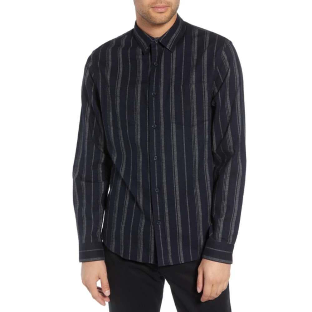 VINCE Men's Striped Flannel Button Down Shirt in Coastal Cotton size L Classic